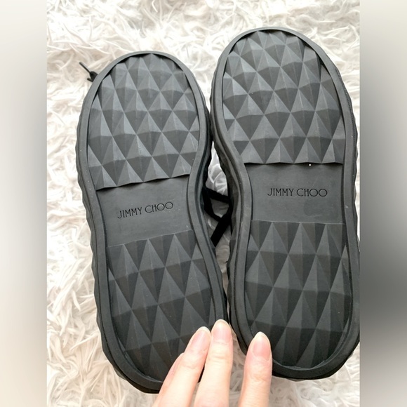 NEW Jimmy Choo women black leather sneakers with embellished hand stitched jewel - Picture 6 of 6